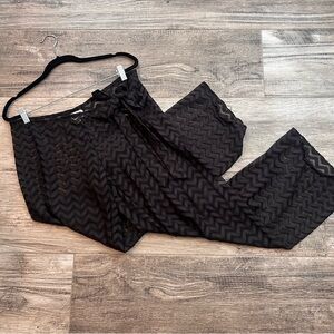 Mud Pie Women Black Casual see through mesh lace Pants chevron print MEDIUM #83